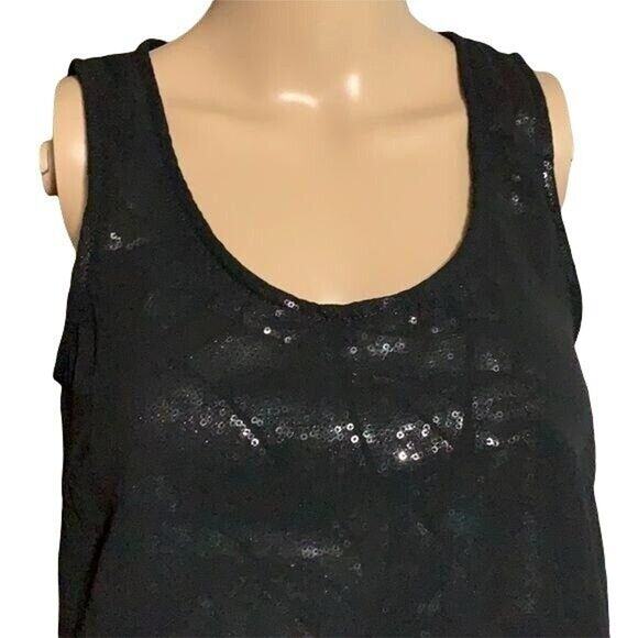 Forever 21 Womens Tank Top Sheer Over Silver Sequins Sleeveless Black Small - Picture 2 of 7